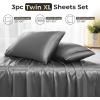 imageSasttie Satin Sheets Queen Size  4 Pieces Luxury Soft Pink Silky Bed Sheets Set with Pillowcases  Smooth SilkLike Satin Fabric Reinforced 14 Inches Pocket OekoTex CertifiedDark Grey