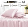 imageSasttie Satin Sheets Queen Size  4 Pieces Luxury Soft Pink Silky Bed Sheets Set with Pillowcases  Smooth SilkLike Satin Fabric Reinforced 14 Inches Pocket OekoTex CertifiedPink