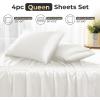 imageSasttie Satin Sheets Queen Size  4 Pieces Luxury Soft Pink Silky Bed Sheets Set with Pillowcases  Smooth SilkLike Satin Fabric Reinforced 14 Inches Pocket OekoTex CertifiedWhite
