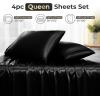 imageSasttie Satin Sheets Queen Size  4 Pieces Luxury Soft Pink Silky Bed Sheets Set with Pillowcases  Smooth SilkLike Satin Fabric Reinforced 14 Inches Pocket OekoTex CertifiedBlack