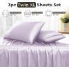 imageSasttie Satin Sheets Queen Size  4 Pieces Luxury Soft Pink Silky Bed Sheets Set with Pillowcases  Smooth SilkLike Satin Fabric Reinforced 14 Inches Pocket OekoTex CertifiedPurple