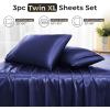 imageSasttie Satin Sheets Queen Size  4 Pieces Luxury Soft Pink Silky Bed Sheets Set with Pillowcases  Smooth SilkLike Satin Fabric Reinforced 14 Inches Pocket OekoTex CertifiedNavy