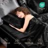 imageSasttie Satin Sheets Queen Size  4 Pieces Luxury Soft Pink Silky Bed Sheets Set with Pillowcases  Smooth SilkLike Satin Fabric Reinforced 14 Inches Pocket OekoTex CertifiedBlack
