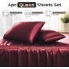 imageSasttie Satin Sheets Queen Size  4 Pieces Luxury Soft Pink Silky Bed Sheets Set with Pillowcases  Smooth SilkLike Satin Fabric Reinforced 14 Inches Pocket OekoTex CertifiedWine