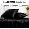 imageSasttie Satin Sheets Queen Size  4 Pieces Luxury Soft Pink Silky Bed Sheets Set with Pillowcases  Smooth SilkLike Satin Fabric Reinforced 14 Inches Pocket OekoTex CertifiedBlack