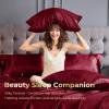 imageSasttie Satin Sheets Queen Size  4 Pieces Luxury Soft Pink Silky Bed Sheets Set with Pillowcases  Smooth SilkLike Satin Fabric Reinforced 14 Inches Pocket OekoTex CertifiedWine