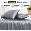 imageSasttie Satin Sheets Queen Size  4 Pieces Luxury Soft Pink Silky Bed Sheets Set with Pillowcases  Smooth SilkLike Satin Fabric Reinforced 14 Inches Pocket OekoTex CertifiedLight Grey