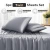 imageSasttie Satin Sheets Queen Size  4 Pieces Luxury Soft Pink Silky Bed Sheets Set with Pillowcases  Smooth SilkLike Satin Fabric Reinforced 14 Inches Pocket OekoTex CertifiedLight Grey