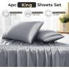 imageSasttie Satin Sheets Queen Size  4 Pieces Luxury Soft Pink Silky Bed Sheets Set with Pillowcases  Smooth SilkLike Satin Fabric Reinforced 14 Inches Pocket OekoTex CertifiedLight Grey