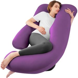 imageSasttie Pregnancy Pillows for Sleeping U Shaped Cooling Full Body Pillow with Removable Cover Pregnant Women Must Haves Maternity Essential Light GreyPurple