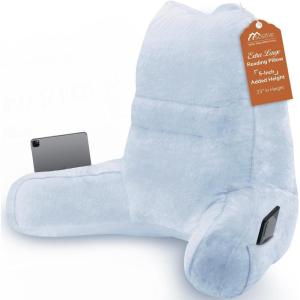imageSasttie Reading Pillow for Bed  23 Inch Back Pillow for Bed Sitting Up BackRest Support Cushion with Side Pockets and Arms Dorm Essentials OekoTex Certified Light PinkDusty Blue