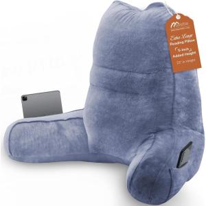 imageSasttie Reading Pillow for Bed  23 Inch Back Pillow for Bed Sitting Up BackRest Support Cushion with Side Pockets and Arms Dorm Essentials OekoTex Certified Light PinkGreyish Purple