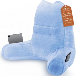 imageSasttie Reading Pillow for Bed  23 Inch Back Pillow for Bed Sitting Up BackRest Support Cushion with Side Pockets and Arms Dorm Essentials OekoTex Certified Light PinkBlue