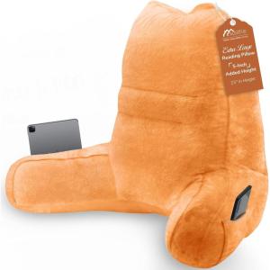 imageSasttie Reading Pillow for Bed  23 Inch Back Pillow for Bed Sitting Up BackRest Support Cushion with Side Pockets and Arms Dorm Essentials OekoTex Certified Orange