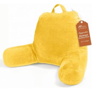 imageSasttie Reading Pillows for Sitting in Bed Adult Velvet Back Pillow Bed Sitting Up BackRest Support Cushion for Sit Up on Couch Sofa and Floor Dorm Essentials OekoTex Certified Dark GreyYellow