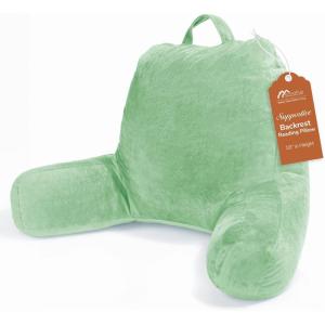 imageSasttie Reading Pillows for Sitting in Bed Adult Velvet Back Pillow Bed Sitting Up BackRest Support Cushion for Sit Up on Couch Sofa and Floor Dorm Essentials OekoTex Certified Dark GreyLight Green
