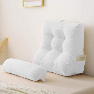 imageSasttie Wedge Pillow Set 2PCS Reading Pillow for Sitting Bed Wedge Pillow Headborad for Sleeping After Surgery Acid Reflux Leg and Back Support with Neck Cushion 23quotx115quotx23quot Dark GreyWhite