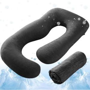 imageSasttie Cooling Pregnancy Pillow Cover 57inch U Shaped Pregnancy Pillow Case Fits 55 to 57 Inch Maternity Pillow Grey No Pillow InsertBlack