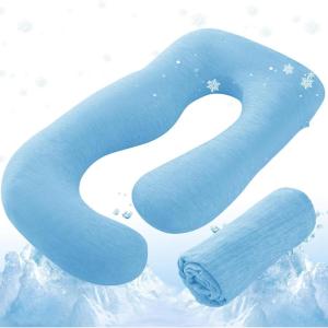 imageSasttie Cooling Pregnancy Pillow Cover 57inch U Shaped Pregnancy Pillow Case Fits 55 to 57 Inch Maternity Pillow Grey No Pillow InsertBlue