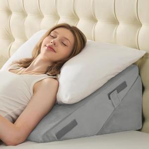 imageSasttie Wedge Pillow Set for After Surgery 3PCS Adjustable Bed Wedge Pillow Headboard with Memory Foam Neck Cushion  for Acid Reflux Sleeping Neck ampamp Back Support Dark Grey ampamp WhiteVelvet  Light Grey