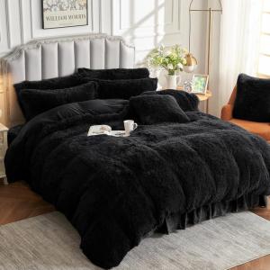 imageSasttie Fluffy Duvet Cover Queen Size Shaggy Queen Duvet Cover Fuzzy Faux Fur and Velvet Duvet Cover Set with Zipper Closure and Corner Ties  1 Duvet Cover and 2 Pillowcases PinkBlack