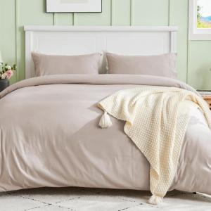 imageSasttie Duvet Cover King 3Piece UltraSoft Double Brushed Duvet Cover Set  Features Zipper Closure and Corner Ties Beige
