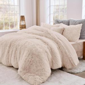 imageSasttie 3Piece Fluffy Duvet Cover Queen Ultra Soft Faux Fur and Velvet Beige Comforter Cover Luxury Fuzzy Bedding Sets for Winter Bed Includes 1 Duvet Cover and 2 Pillowcases No ComforterBeige