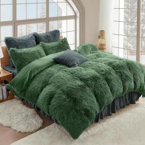 imageSasttie 3Piece Fluffy Duvet Cover Queen Ultra Soft Faux Fur and Velvet Beige Comforter Cover Luxury Fuzzy Bedding Sets for Winter Bed Includes 1 Duvet Cover and 2 Pillowcases No ComforterSage Green