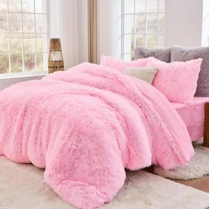 imageSasttie 3Piece Fluffy Duvet Cover Queen Ultra Soft Faux Fur and Velvet Beige Comforter Cover Luxury Fuzzy Bedding Sets for Winter Bed Includes 1 Duvet Cover and 2 Pillowcases No ComforterPink