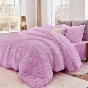 imageSasttie 3Piece Fluffy Duvet Cover Queen Ultra Soft Faux Fur and Velvet Beige Comforter Cover Luxury Fuzzy Bedding Sets for Winter Bed Includes 1 Duvet Cover and 2 Pillowcases No ComforterLight Purple