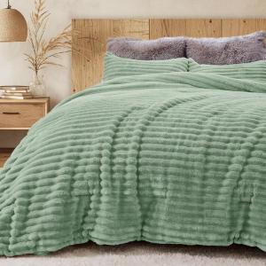 imageSasttie Fluffy Comforter Set TwinTwinXL 2 Pieces  Super Soft ampamp Fuzzy Light Yellow Comforter for Winter Warm Fleece Bedding 1 Luxury Heavy Faux Fur Down Alternative Comforter with 1 Pillow CaseSage