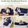 imageSasttie Headboard Pillow Queen Wedge Pillow Headboard for Bed Sitting Up Back Support Pillows for Reading Sitting or Working with Detachable 2 Pack Neck Bloster Pillows Dark GreyNavy