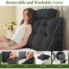imageSasttie Headboard Pillow Queen Wedge Pillow Headboard for Bed Sitting Up Back Support Pillows for Reading Sitting or Working with Detachable 2 Pack Neck Bloster Pillows Dark GreyDark Grey