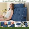 imageSasttie Headboard Pillow Queen Wedge Pillow Headboard for Bed Sitting Up Back Support Pillows for Reading Sitting or Working with Detachable 2 Pack Neck Bloster Pillows Dark GreyBlue