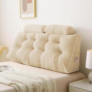 imageSasttie Headboard Pillow Queen Wedge Pillow Headboard for Bed Sitting Up Back Support Pillows for Reading Sitting or Working with Detachable 2 Pack Neck Bloster Pillows Dark GreyBeige