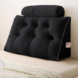 imageSasttie Headboard Pillow Queen Wedge Pillow Headboard for Bed Sitting Up Back Support Pillows for Reading Sitting or Working with Detachable 2 Pack Neck Bloster Pillows Dark GreyBlack