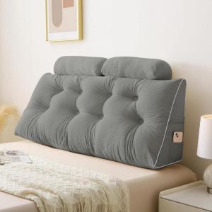 imageSasttie Headboard Pillow Queen Wedge Pillow Headboard for Bed Sitting Up Back Support Pillows for Reading Sitting or Working with Detachable 2 Pack Neck Bloster Pillows Dark GreyLight Grey
