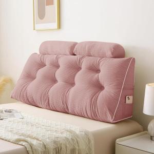 imageSasttie Headboard Pillow Queen Wedge Pillow Headboard for Bed Sitting Up Back Support Pillows for Reading Sitting or Working with Detachable 2 Pack Neck Bloster Pillows Dark GreyPink