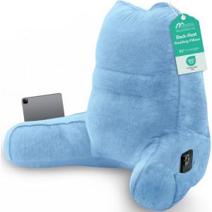 imageSasttie Reading Pillow Pillows for Reading or Relaxing  Ergonomic Support for Head Neck Back and Lumbar 21Inch Dark GreyBlue