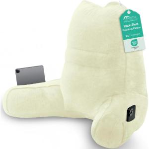 imageSasttie Reading Pillow Pillows for Reading or Relaxing  Ergonomic Support for Head Neck Back and Lumbar 21Inch Dark GreyCream