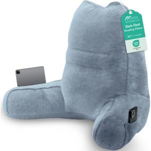 imageSasttie Reading Pillow Pillows for Reading or Relaxing  Ergonomic Support for Head Neck Back and Lumbar 21Inch Dark GreyGreyish Blue