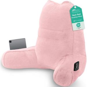 imageSasttie Reading Pillow Pillows for Reading or Relaxing  Ergonomic Support for Head Neck Back and Lumbar 21Inch Dark GreyLight Pink