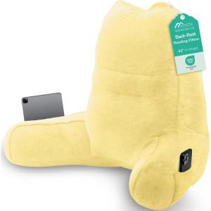 imageSasttie Reading Pillow Pillows for Reading or Relaxing  Ergonomic Support for Head Neck Back and Lumbar 21Inch Dark GreyLight Yellow