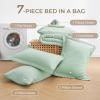 imageSasttie California King Comforter Set 7 Pieces Cal King Bed in a Bag Complete Bedding Set Includes Grey Comforter Flat Sheet Fitted Sheet Pillowcases and Pillow Shams Dark GreySage