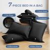 imageSasttie California King Comforter Set 7 Pieces Cal King Bed in a Bag Complete Bedding Set Includes Grey Comforter Flat Sheet Fitted Sheet Pillowcases and Pillow Shams Dark GreyBlack