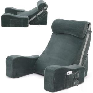 imageSasttie Reading Pillow with Armrests 1525 Inch Adjustable Back Support Pillow for Bed Sitting Up Memory Foam Back Rest Cushion Bed Chair for Reading Gaming amp Relaxing Dark GreyDark Grey