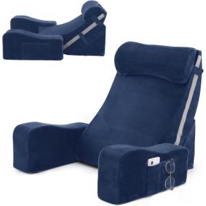 imageSasttie Reading Pillow with Armrests 1525 Inch Adjustable Back Support Pillow for Bed Sitting Up Memory Foam Back Rest Cushion Bed Chair for Reading Gaming amp Relaxing Dark GreyNavy
