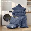 imageSasttie Queen Comforter Set 7Piece Bed in a Bag Pintuck Bedding Sets for All Season Includes Comforter Flat Sheet Fitted Sheet Pillowcases and Pillowshams Sage GreenIndigo Blue