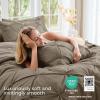 imageSasttie Queen Comforter Set 7Piece Bed in a Bag Pintuck Bedding Sets for All Season Includes Comforter Flat Sheet Fitted Sheet Pillowcases and Pillowshams Sage GreenBrown