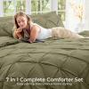 imageSasttie Queen Comforter Set 7Piece Bed in a Bag Pintuck Bedding Sets for All Season Includes Comforter Flat Sheet Fitted Sheet Pillowcases and Pillowshams Sage GreenOlive Green